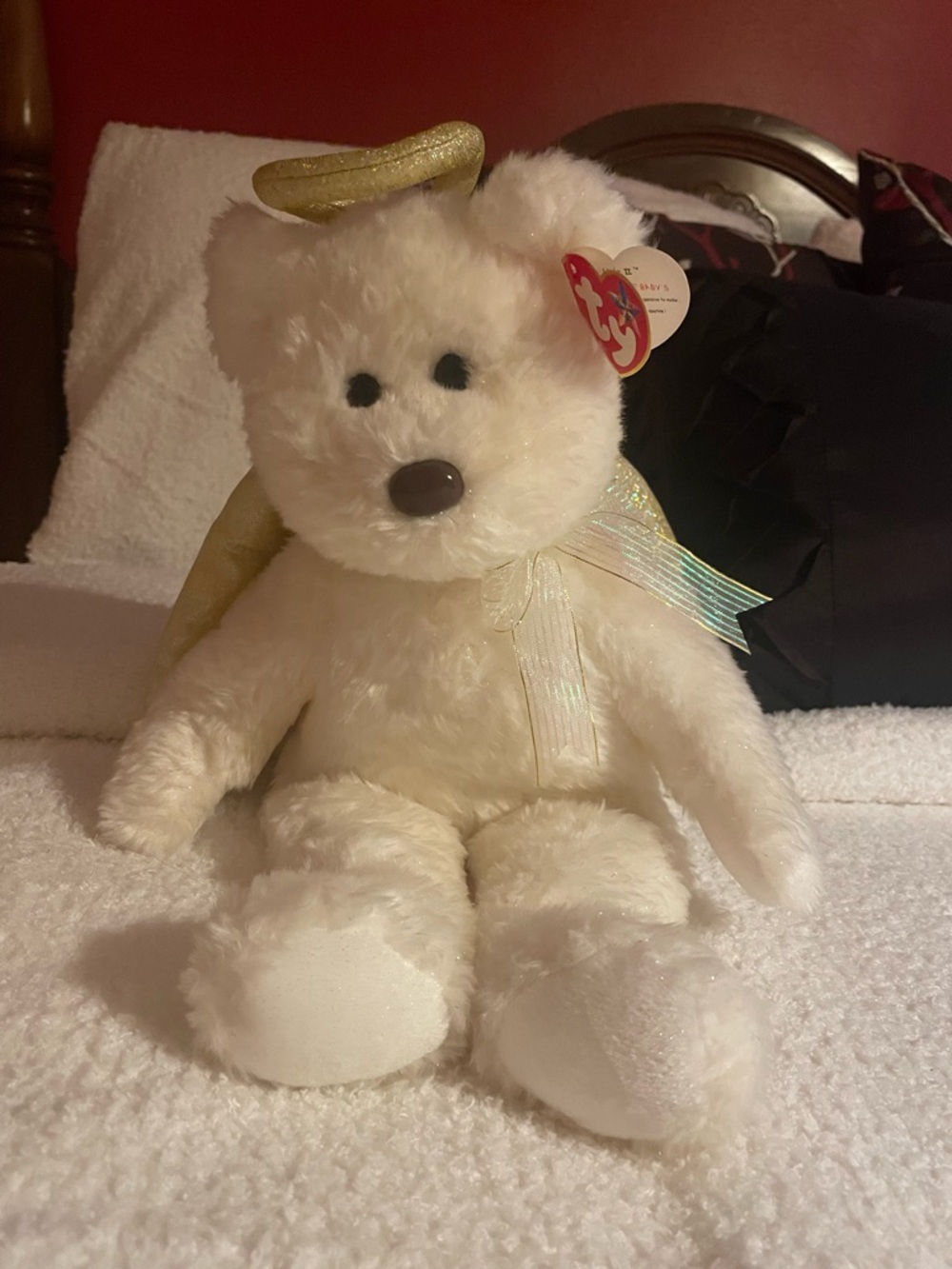 Ty White Angel Bear Plush with Gold Halo